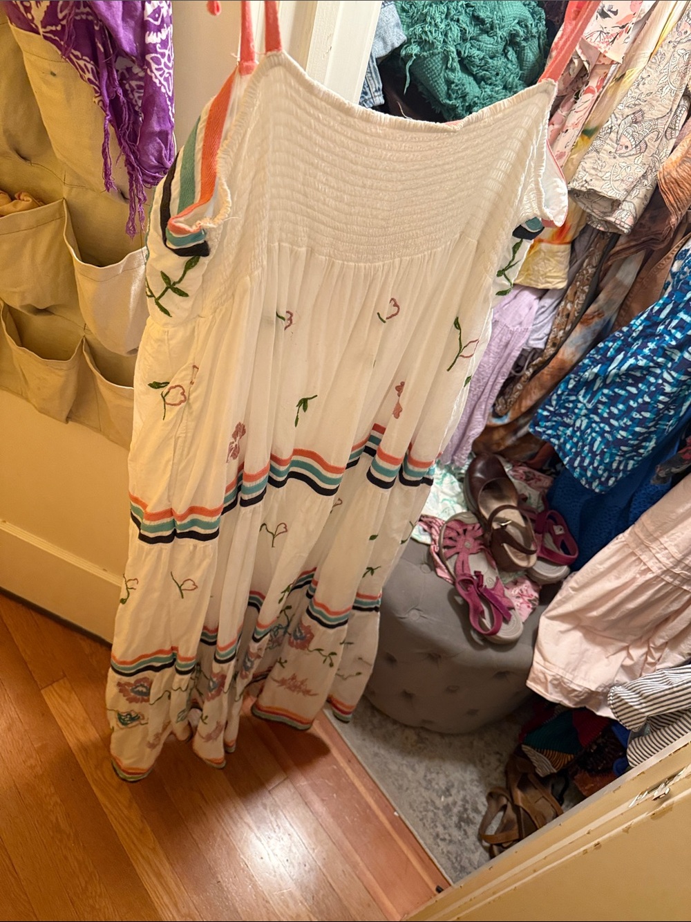 Anthropologie White Floral Maxi Dress with Pink and Blue Accents - Picture 6 of 6